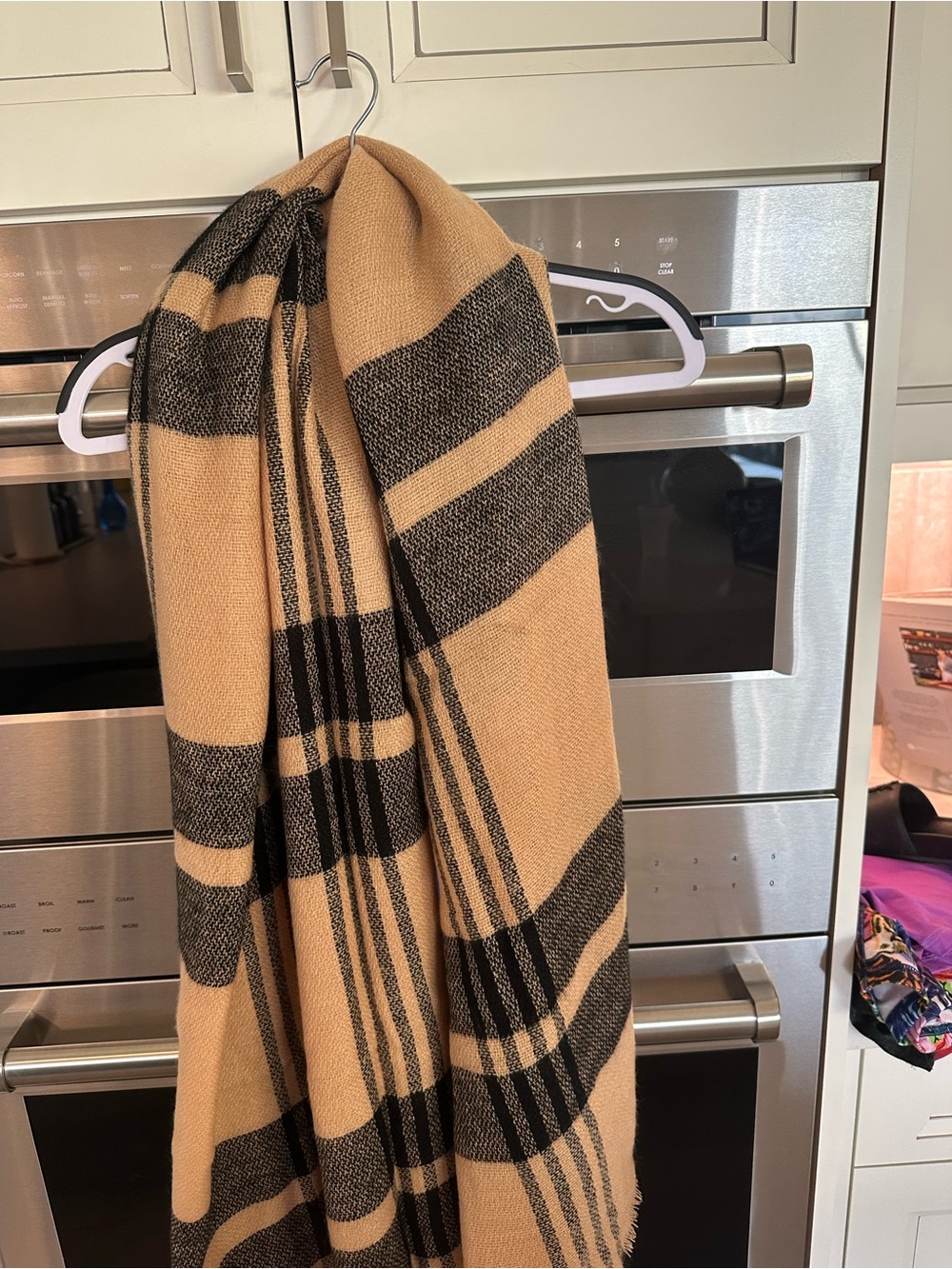 Classic Beige and Black Plaid Scarf